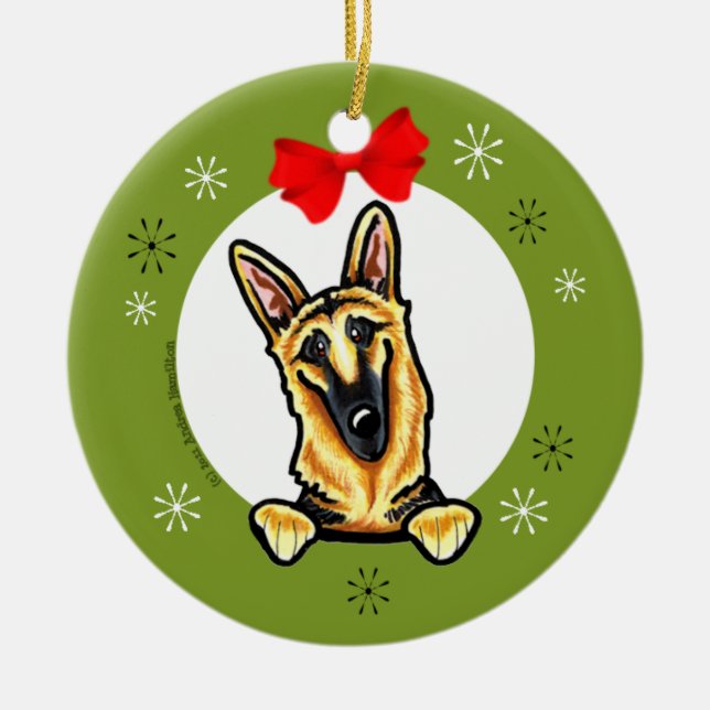 Black Tan German Shepherd jul Classic Julgransprydnad Keramik (Framsidan)
