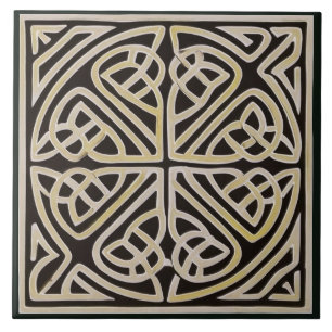 Black & Tan Guld Irish Celtic Knot Ceramic Tile Kakelplatta