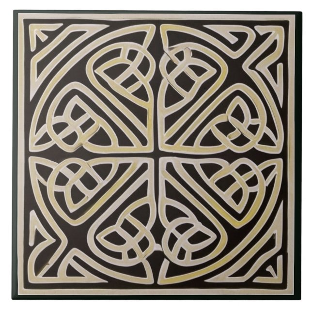 Black & Tan Guld Irish Celtic Knot Ceramic Tile Kakelplatta (Framsidan)