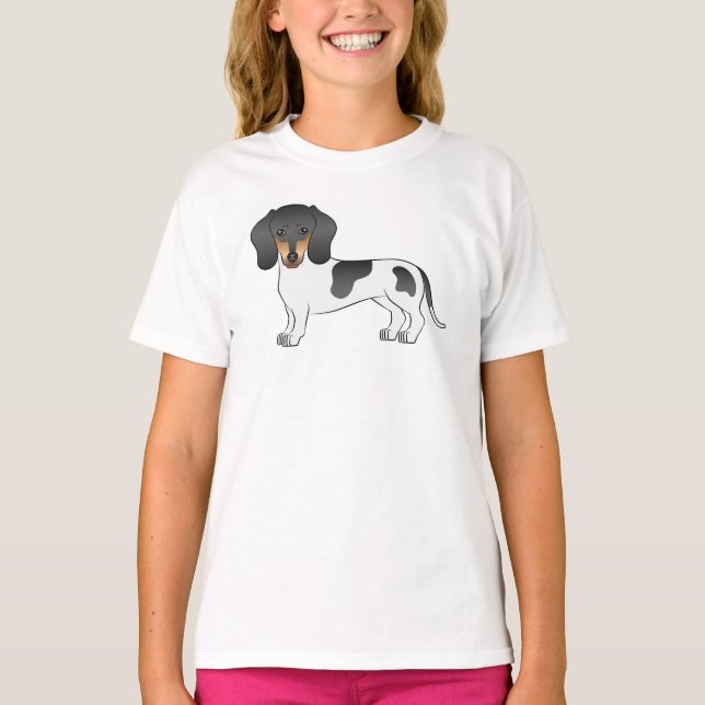 Black & Tan Pied Kort Hair Dachshund Tecknad hund T Shirt (Framsida)