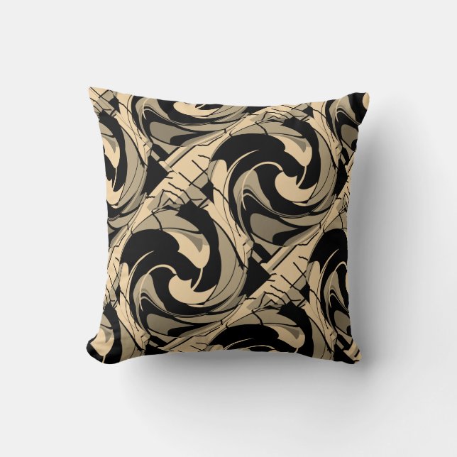 Black Tan Taupe Brown Slanted Mediterranean Mosaic Kudde (Framsida)