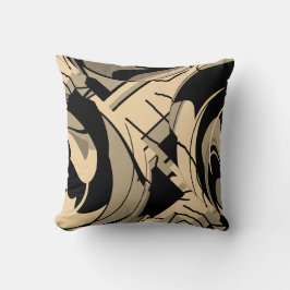 Black Tan Taupe Brown Swirling Lush Lövs Motif Kudde