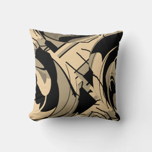 Black Tan Taupe Brown Swirling Lush Lövs Motif Kudde