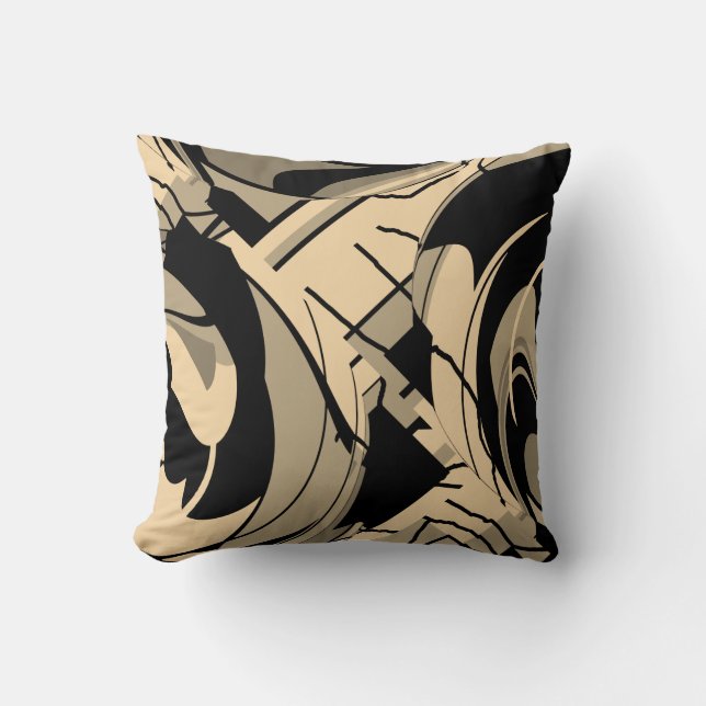 Black Tan Taupe Brown Swirling Lush Lövs Motif Kudde (Framsida)