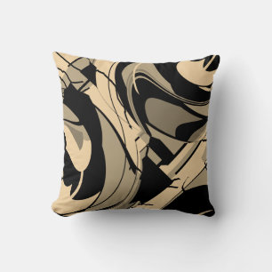 Black Tan Taupe Brown Swirling Shapes Motif Kudde