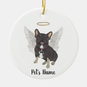 Black & Tan Tricolor Frenchie Sympatiminnesmärke Julgransprydnad Keramik