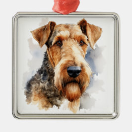 BLACK & TAN WATERCOLOR AIREDALE TERRIER JULGRANSPRYDNAD METALL