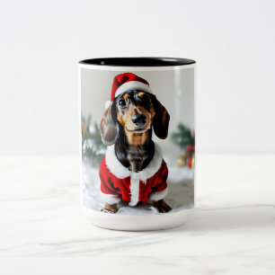Black Tandan Modachshund Hund Ansikte Santa Dachsh Två-Tonad Mugg