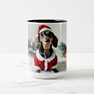 Black Tandan Modachshund Hund Ansikte Santa Dachsh Två-Tonad Mugg