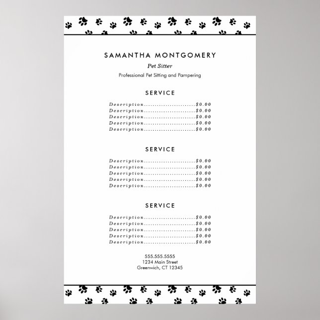 Black Tass avtryck Professionell Pet Sitter Servic Poster (Framsidan)