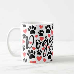 Black Tass avtryck Red Hearts Typography Kaffemugg
