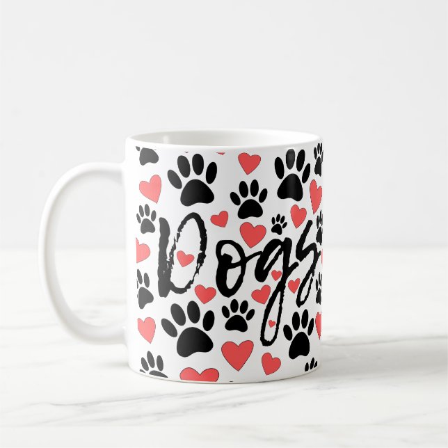 Black Tass avtryck Red Hearts Typography Kaffemugg (Vänster)