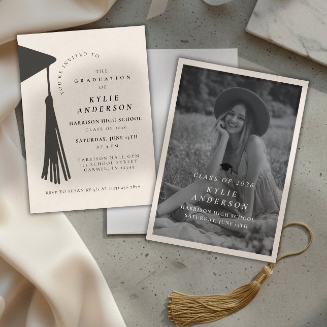 Black Tassel Senior Photo High School Graduation  Inbjudningar (Black Tassel Senior Photo High School Graduation Invitation)