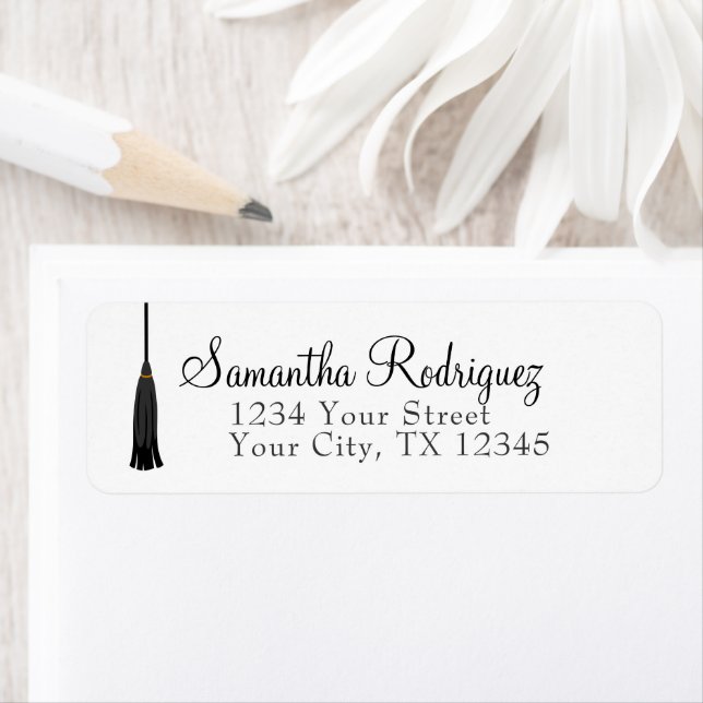 Black Tassel Studenten-etikett Returadress Etikett (Insitu)