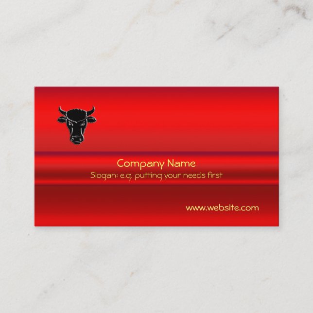 Black Taurus Bull on red chrome look effect Visitkort (Framsida)