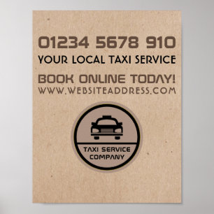 Black Taxi Cab Logotyp, Kraft Papper Effect Advert Poster