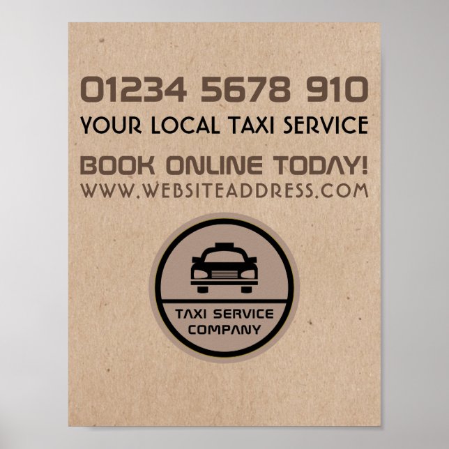 Black Taxi Cab Logotyp, Kraft Papper Effect Advert Poster (Framsidan)
