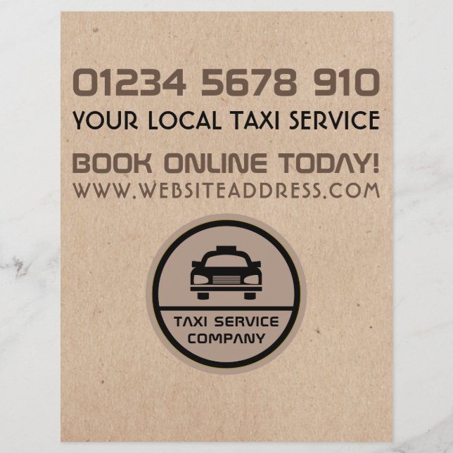 Black Taxi Cab Logotyp, Kraft Papprare Effect Pris Reklamblad (Framsidan)