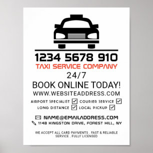 Black Taxi Cab Logotyp, Taxi Cab Firm Reklamation Poster