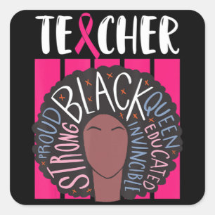 Black Teacher Breast Cancer Awareness Afro Woman W Fyrkantigt Klistermärke