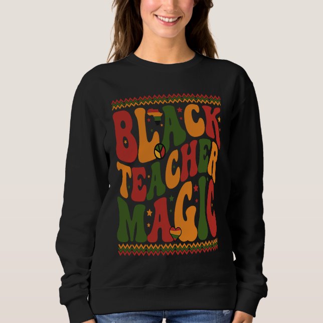 Black Teacher Magic Retro Groovy Teacher Black His T Shirt (Framsida)