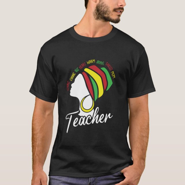 Black Teacher Mamma Retro Afro Hair Melanin Pride  T Shirt (Framsida)