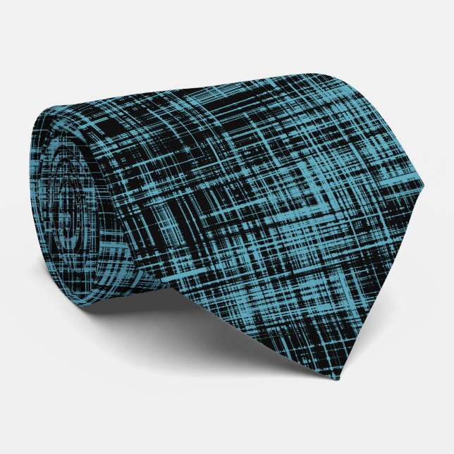 Black Teal Blue Abstrakt Rand Mönster Slips (Rullad)