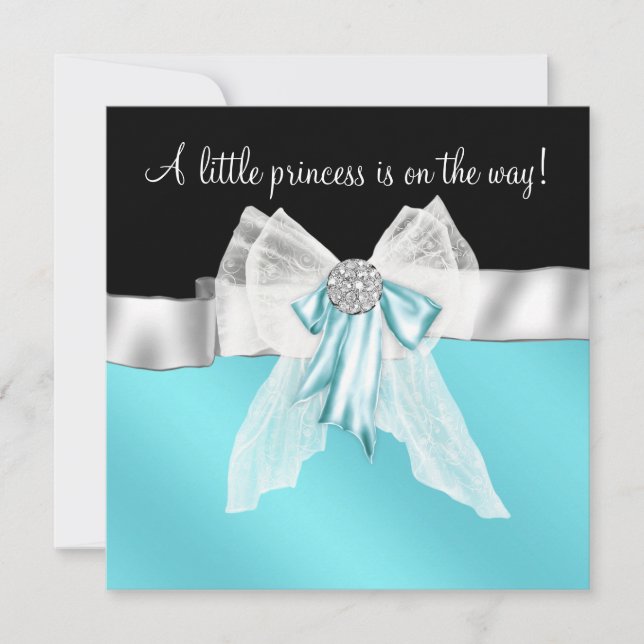 Black Teal Blue Bow Princess Baby Shower Inbjudningar (Framsida)