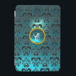 BLACK TEAL BLUE DAMASK OCH WHITE GEM MONOGRAM iPad MINI SKYDD<br><div class="desc">Elegant,  klassindelning och unik design med en smart 3D-grappsten från BALDESIGN3D.Enkel att anpassa med initialer</div>