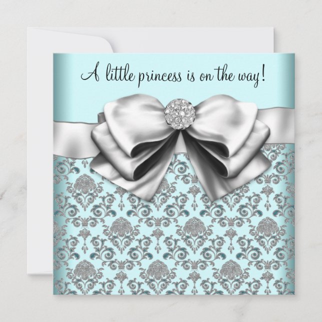 Black Teal Blue Damask Princess Baby Shower Inbjudningar (Framsida)