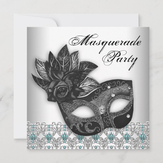 Black Teal Blue Masquad Party-inbjudningar Inbjudningar (Framsida)