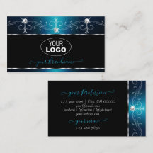 Black Teal Blue Squiggles Gnistra Jewels med Logot