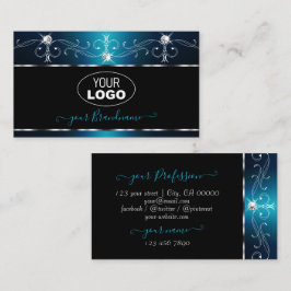 Black Teal Blue Squiggles Gnistra Jewels med Logot Visitkort