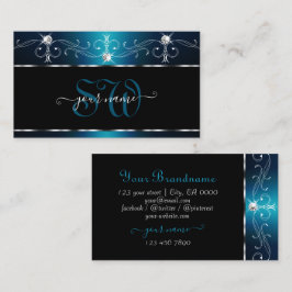 Black Teal Blue Squiggles Gnistra Jewels Monogram Visitkort
