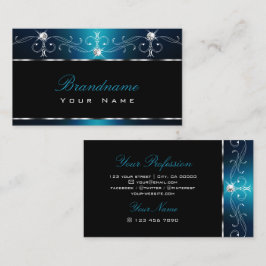 Black Teal Blue Squiggles Gnistra Jewels Ornamels Visitkort