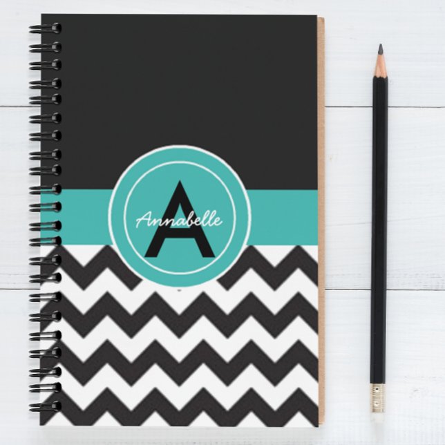 Black Teal Chevron Anteckningsbok Med Spiral (Skapare uppladdad)