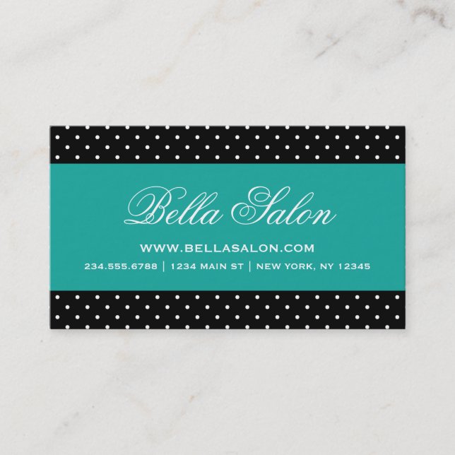 Black & Teal Cute Modern Polka dots Visitkort (Framsida)