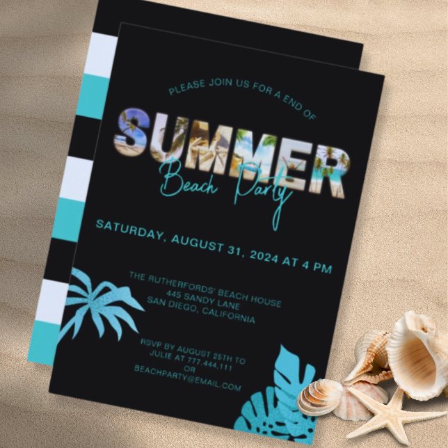 Black Teal End Sommar Beach Party Inbjudningar (Skapare uppladdad)