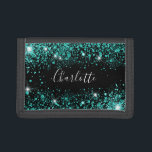 Black teal glitter stoft grönt monogram namn<br><div class="desc">Snyggtens svarta bakgrund. Dekorerad med teal,  havsdamm från grönten faux glitter. Anpassa och lägg till ditt namn. Namn är skrivet med ett handskript i stil.</div>