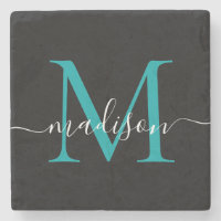 Black Teal Grönt Monogram Feminine Script Namn