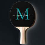 Black Teal Grönt Monogram Söt Script Namn Pingisracket<br><div class="desc">Modern Black Teal Grönt Monogram Snyggt Script Ping Pong Paddle Namn</div>