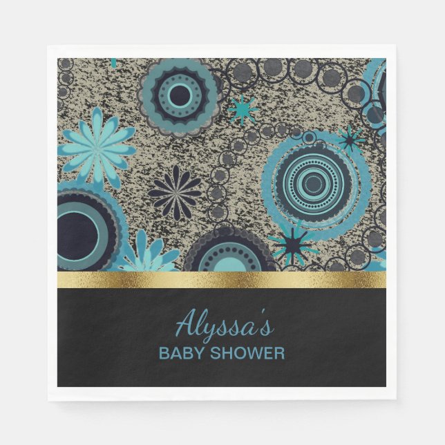Black Teal Guld Personlig Baby Shower Napkin Pappersservett (Framsidan)