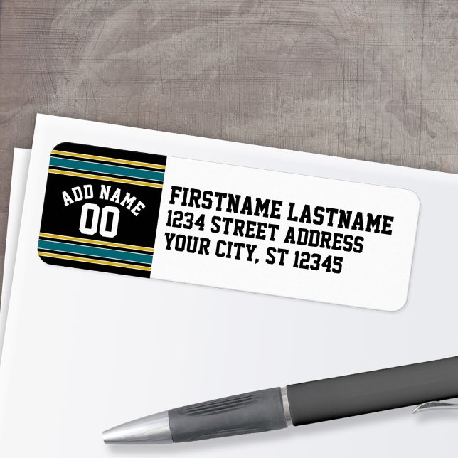 Black Teal Gult Sports Jersey-nummer Returadress Etikett (Personalized Return Address Label)
