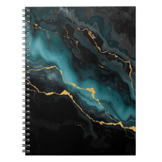 Black Teal Ink Marble Notebook with Gold Flow Vein Anteckningsbok