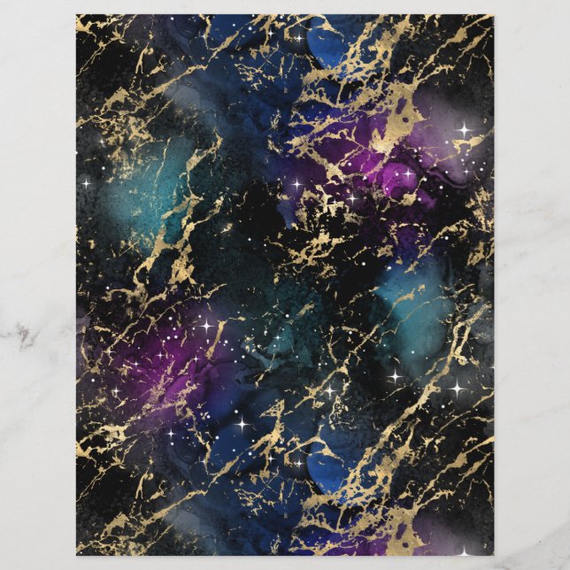 Black Teal Marble Galaxy Scrapbook Pappra Lakan (Baksida)