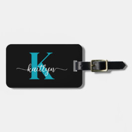 Black Teal Monogram Bagagebricka