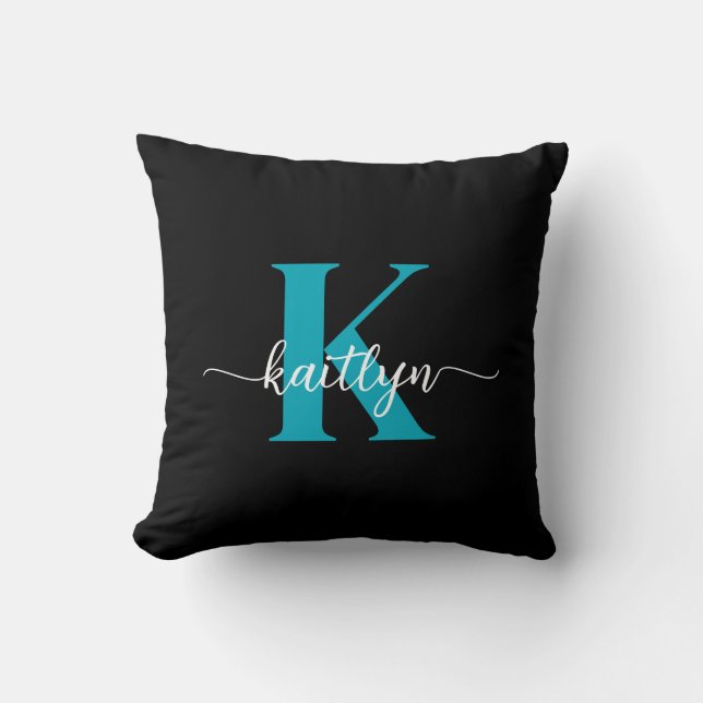 Black Teal Monogram Kudde (Framsida)