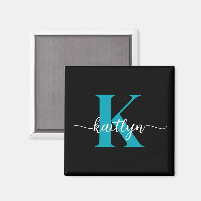 Black Teal Monogram Magnet (Front/Back)