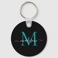 Black Teal Monogram Namn Elegant Modern skript
