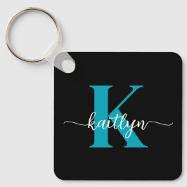 Black Teal Monogram Nyckelring